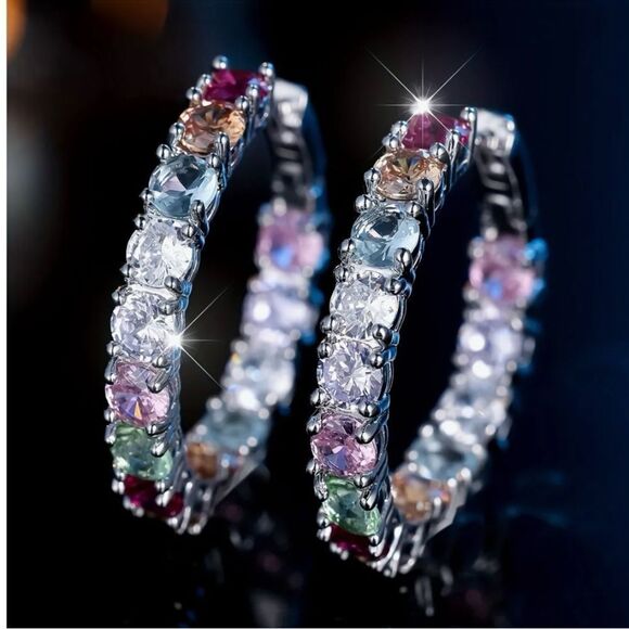 💗 NEW Rainbow crystal embellished hoop earrings 💗 - Picture 1 of 5